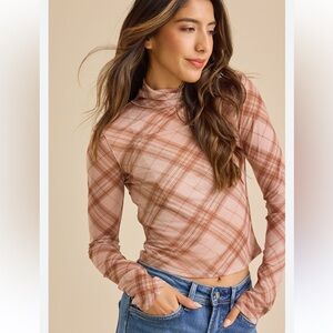 Altard State Abby Plaid Mesh Top Size Small NWOT